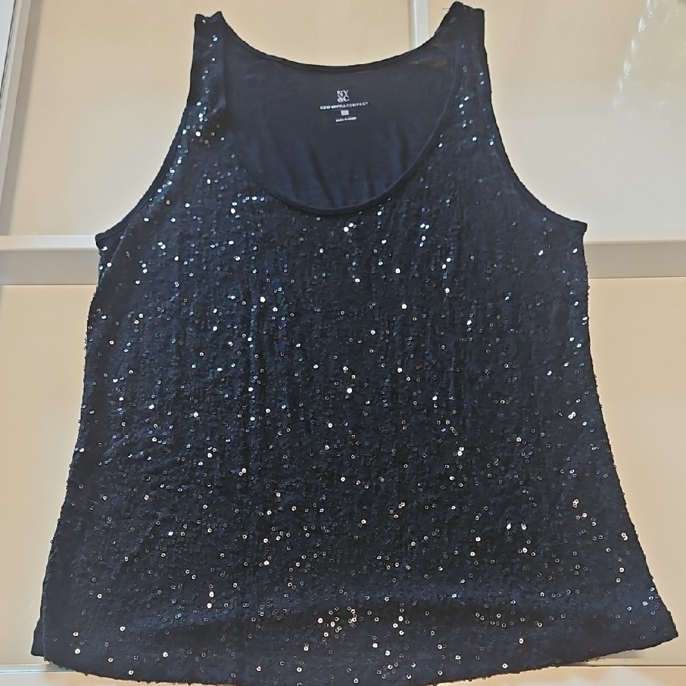 New York & Company Black Sequin Sleeveless Tank Top